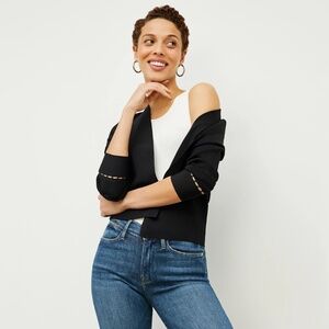 M.M LAFLEUR open front jacket M rayon crop black knit Sant Ambroeus Jardigan